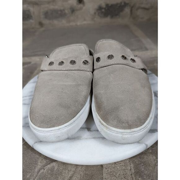 REBECCA Minkoff Sonia Taupe Tan Suede Mule Sneakers Size 9 Slip On Slides Studs - Picture 4 of 14